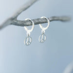 Dainty Peace Sign Huggie Hoop Earrings, Silver Dangle Minimalist Boho 90s Jewelry, Hippie Chic Love and Peace Festival Earrings for her