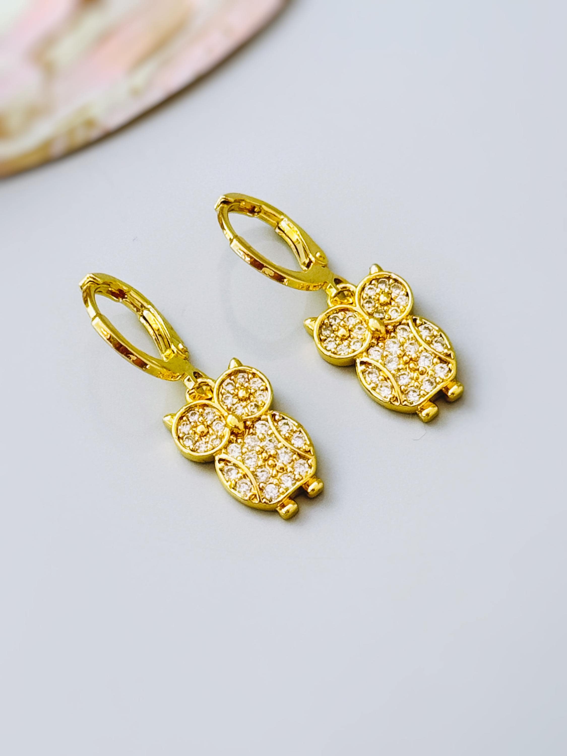 Crystal Owl Earrings Gold dangle handmade witchy bird jewelry unique dangling spooky earrings gift for nature and bird lovers, sister, bff