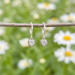 Dainty Crystal Heart Earrings Gold , silver, rose gold Huggie Hoops