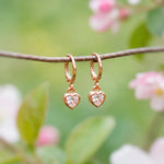Dainty Crystal Heart Earrings Gold , silver, rose gold Huggie Hoops