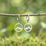 Silver Mountain Earrings Huggie Hoop dangle gold hoops handmade nature jewelry gift for hikers, campers, skiers bff Colorado smoky mountains