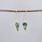 Moss Agate Earrings Dangle Rose Gold, Sterling Silver 14k Gold Leverbacks
