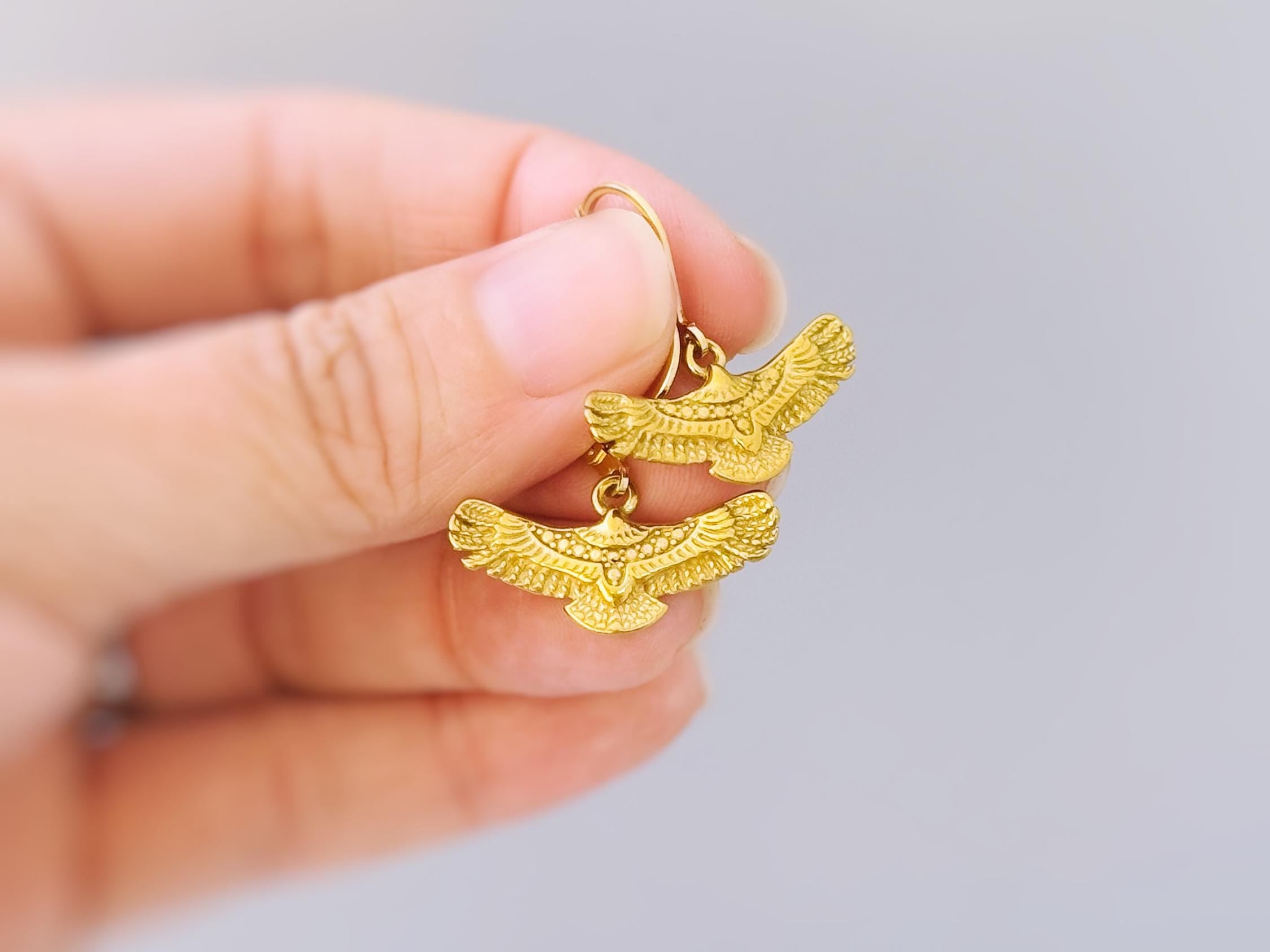 Eagle Earrings Gold Dangle Nature Inspired Wildlife Hawk Bird Lover Jewelry for her freedom patriotic 4th of July gift woodland animals