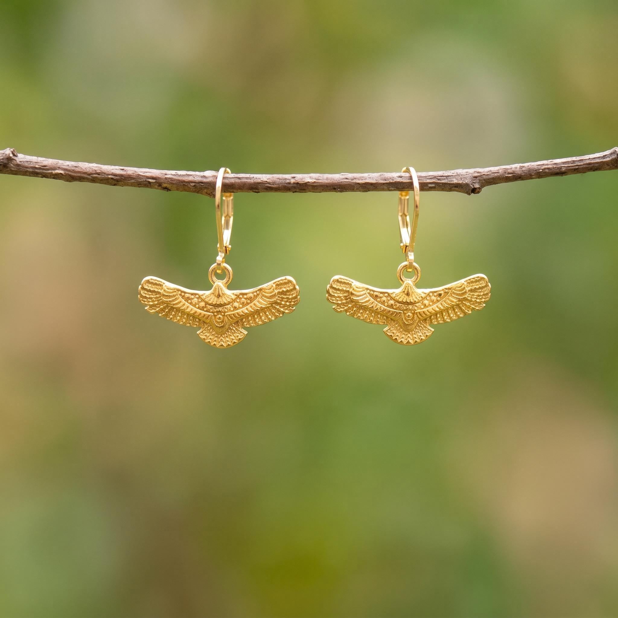 Eagle Earrings Gold Dangle Nature Inspired Wildlife Hawk Bird Lover Jewelry for her patriotic 4th of July gift woodland animals