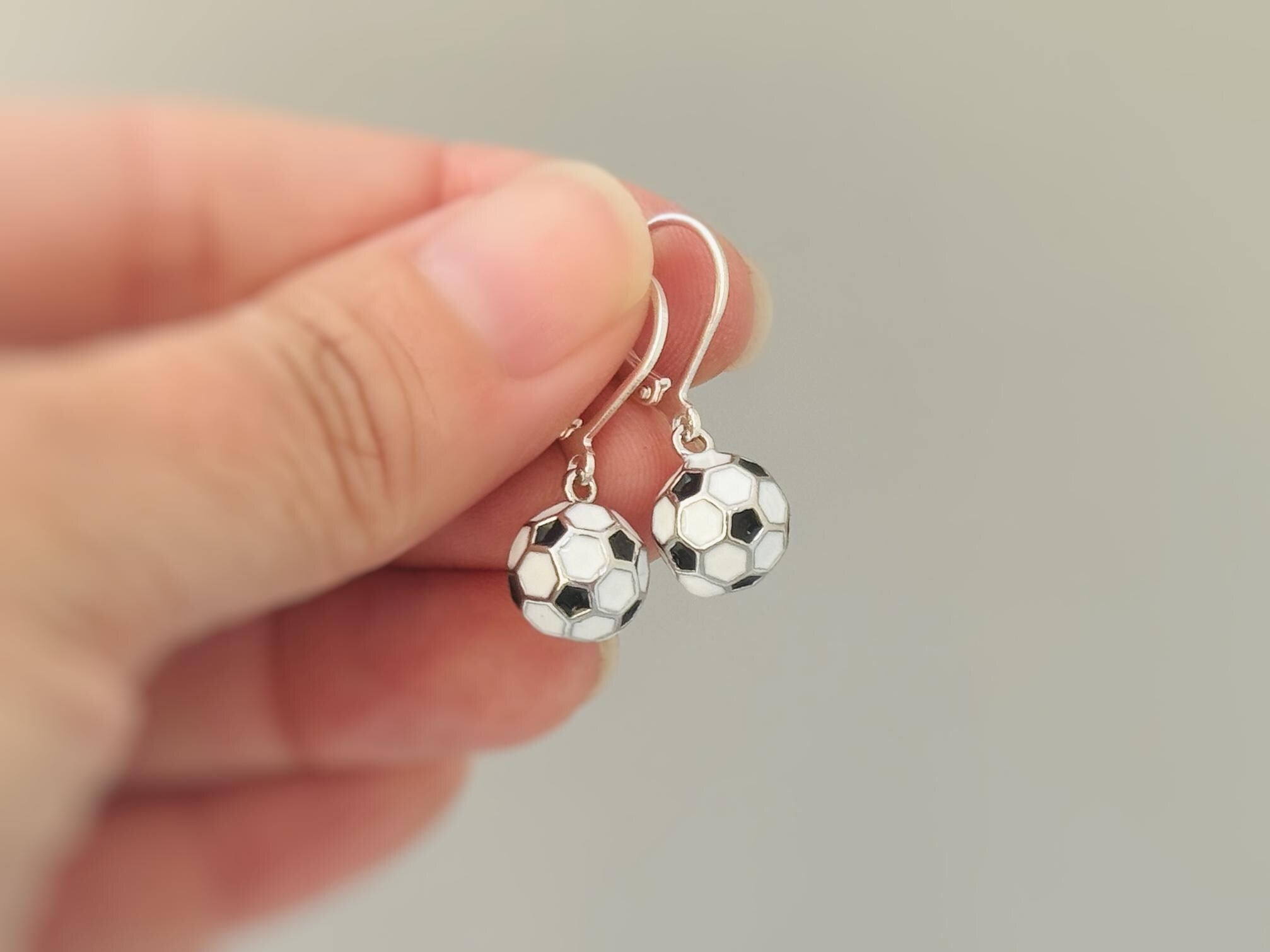 Dainty Soccer Earrings Silver Huggie Hoops, Soccer Player Jewelry, team mom coach gift for Her, Sports Earrings cute football accessories