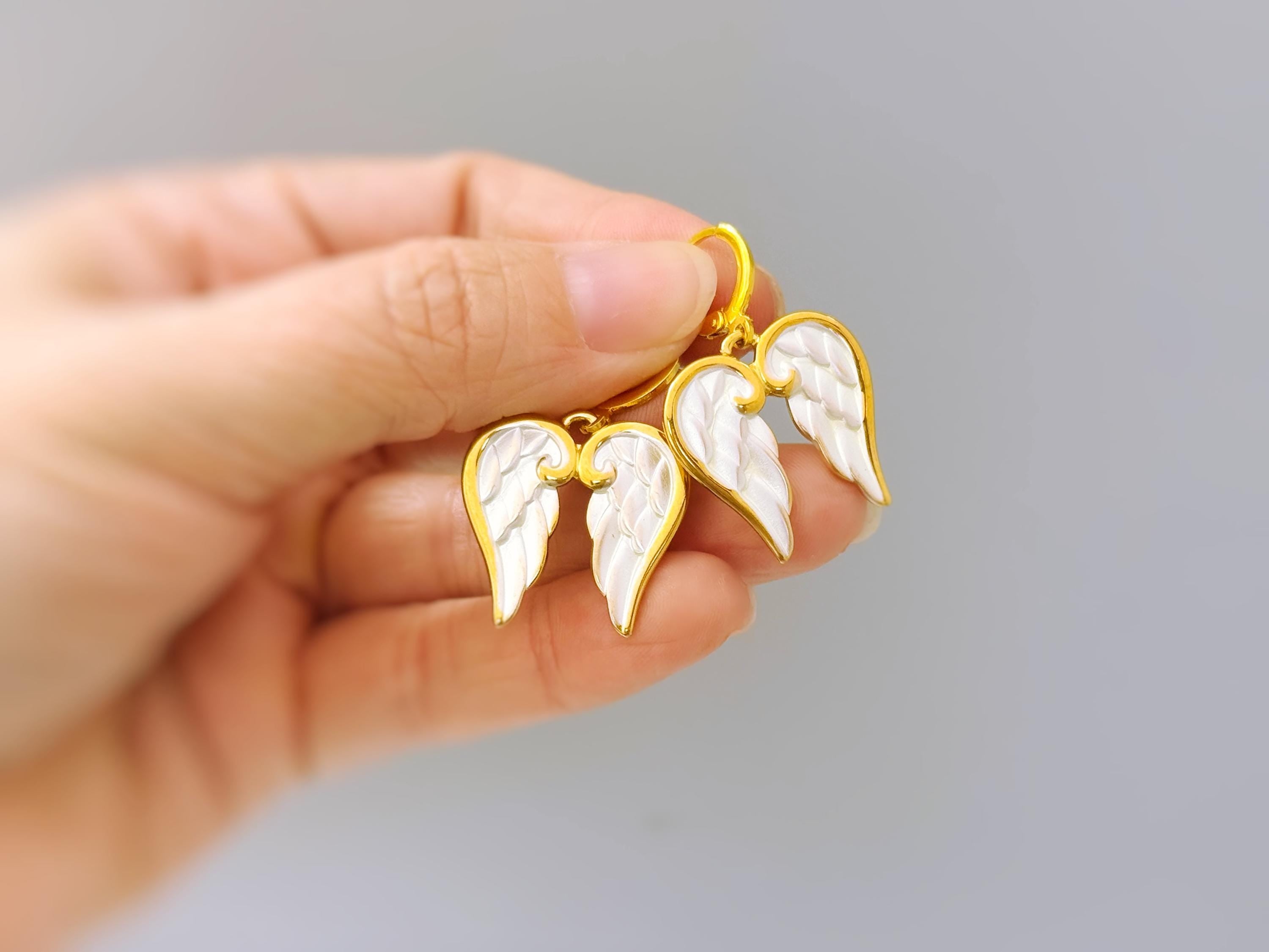 Angel Wing Earrings Gold Huggie Hoop Earrings Dangle religious Catholic sympathy memorial Christian faith jewelry baptism Earrings for women