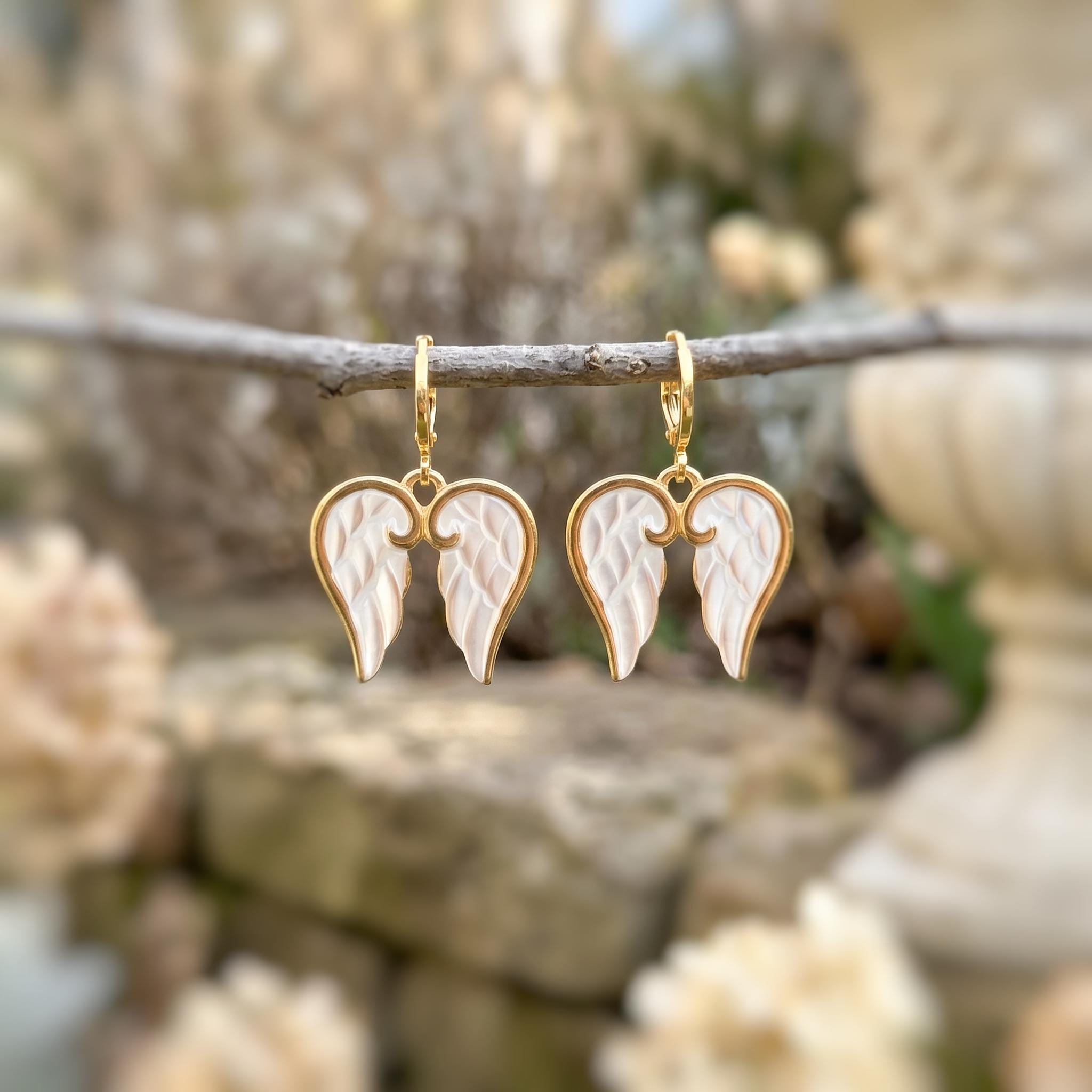 Angel Wing Earrings Gold Huggie Hoop Earrings Dangle religious Catholic sympathy memorial Christian faith jewelry baptism Earrings for women