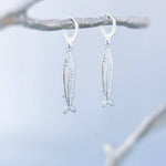 Sardine Earrings Silver, Gold Huggie Hoops, cute fish earrings trendy ocean jewelry, unique whimsical novelty coastal nautical gift for her