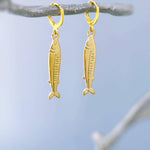 Sardine Earrings Silver, Gold Huggie Hoops, cute fish earrings trendy ocean jewelry, unique whimsical novelty coastal nautical gift for her