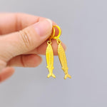 Sardine Earrings Silver, Gold Huggie Hoops, cute fish earrings trendy ocean jewelry, unique whimsical novelty coastal nautical gift for her
