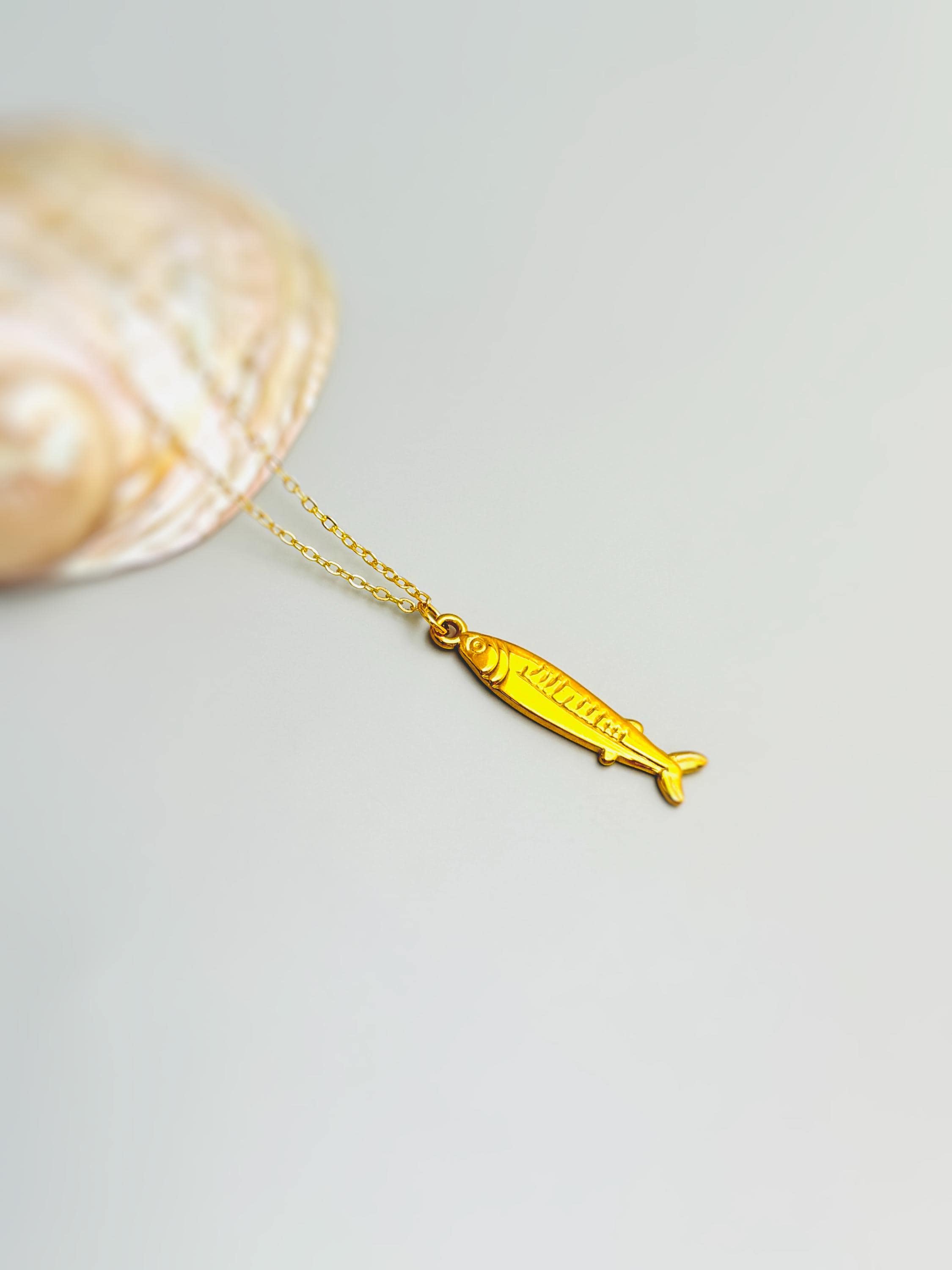 Sardine Necklace silver, gold nautical trendy summer ocean jewelry, unique whimsical novelty coastal gift for her