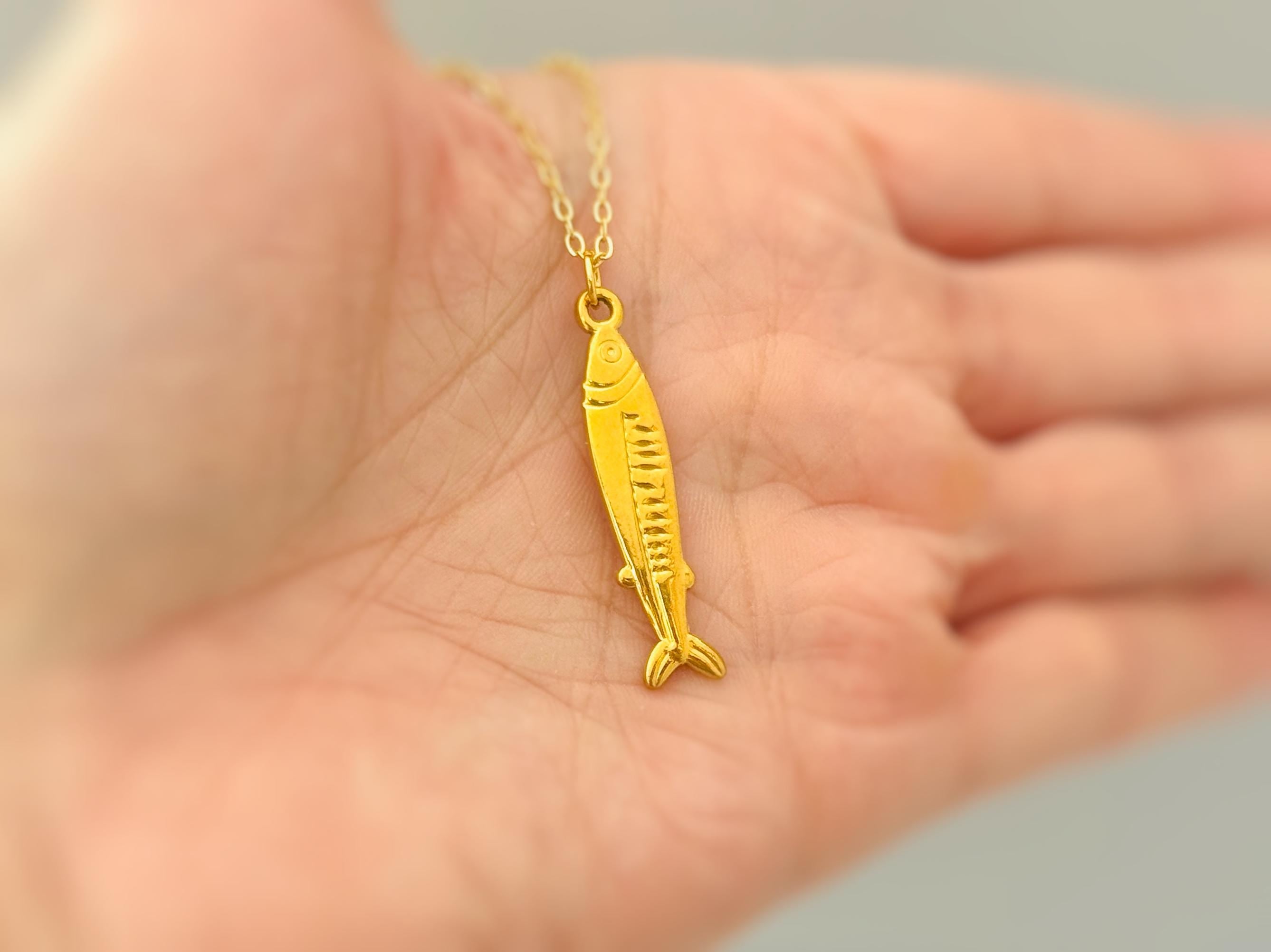 Sardine Necklace silver, gold nautical trendy summer ocean jewelry, unique whimsical novelty coastal gift for her