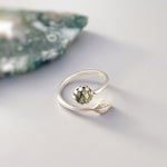 Adjustable Moss Agate Leaf Ring