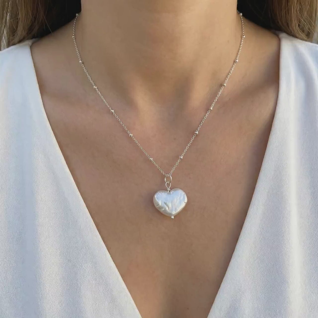 Baroque Pearl Heart Necklace 14k gold, Sterling Silver dainty real freshwater pearl necklace for women single June birthstone gift for mom