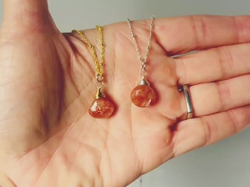 Silver Sunstone Necklace for women Sterling Silver, 14k Gold Fill, Rose Gold handmade in Michigan Oregon sunstone pendant jewelry for her