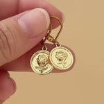Gold Rose Earrings Dangle June birthflower jewelry