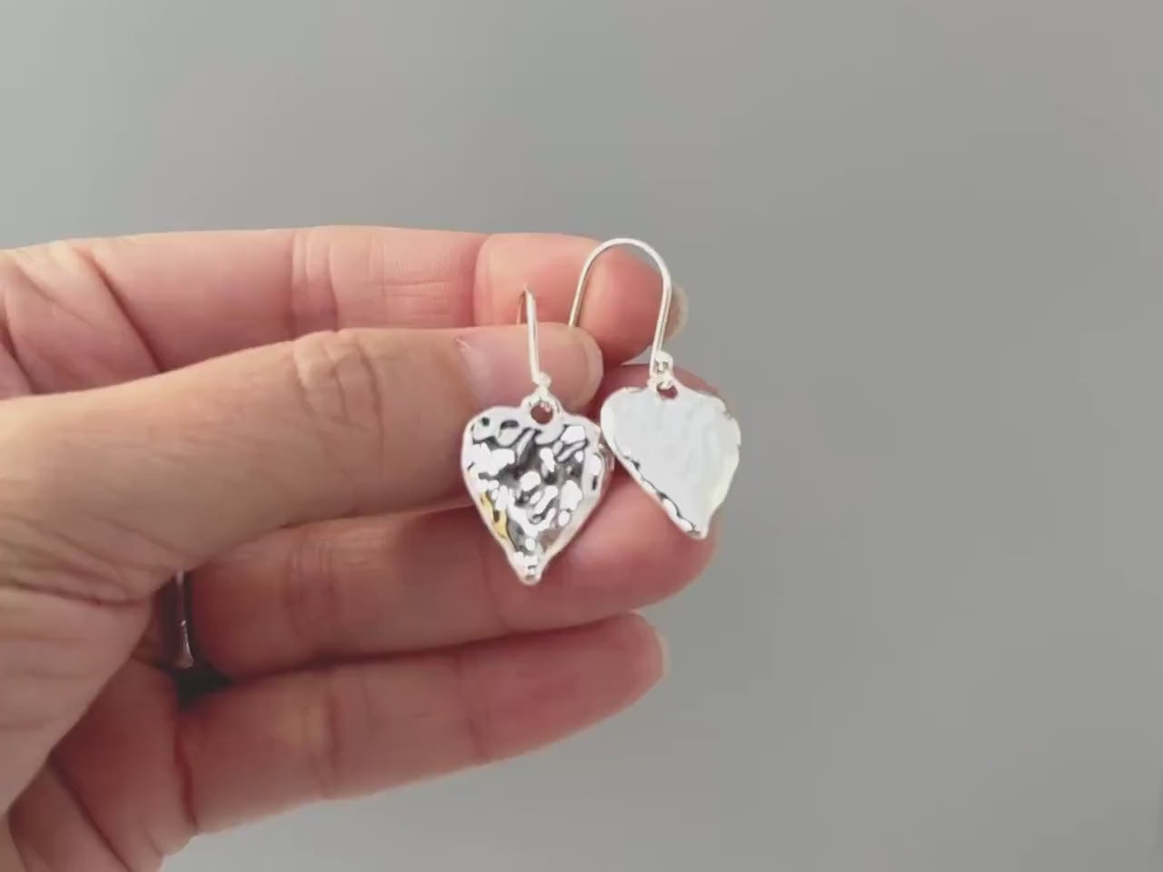 Silver Heart Earrings dangle sparkly boho handmade heart jewelry