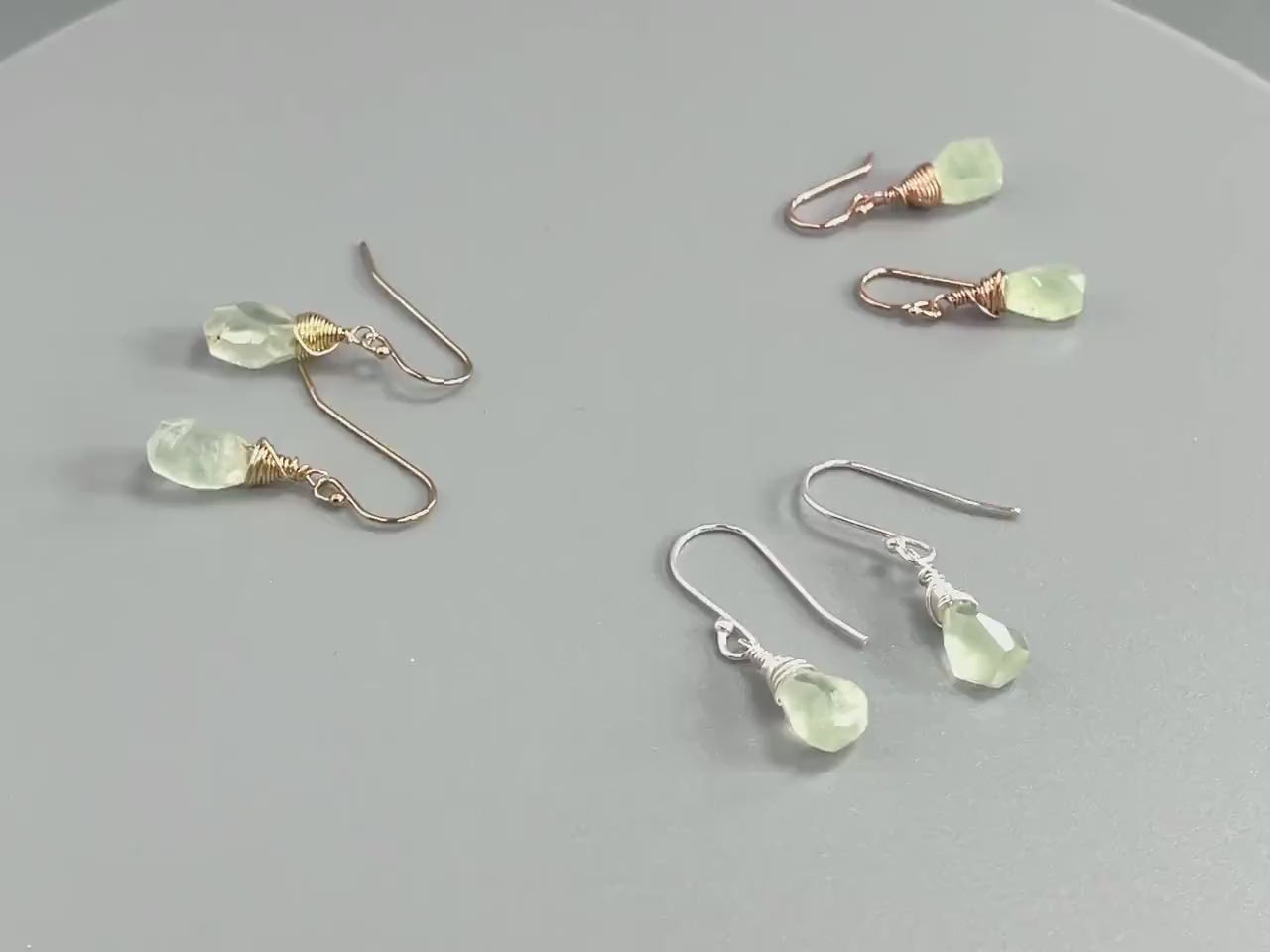 Prehnite Earrings Sterling Silver, Gold Fill, Rose Gold