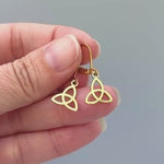 Celtic Trinity Knot Earrings dangle silver, gold sterling pagan Irish jewelry unique gift for friend handmade dangly lightweight earrings