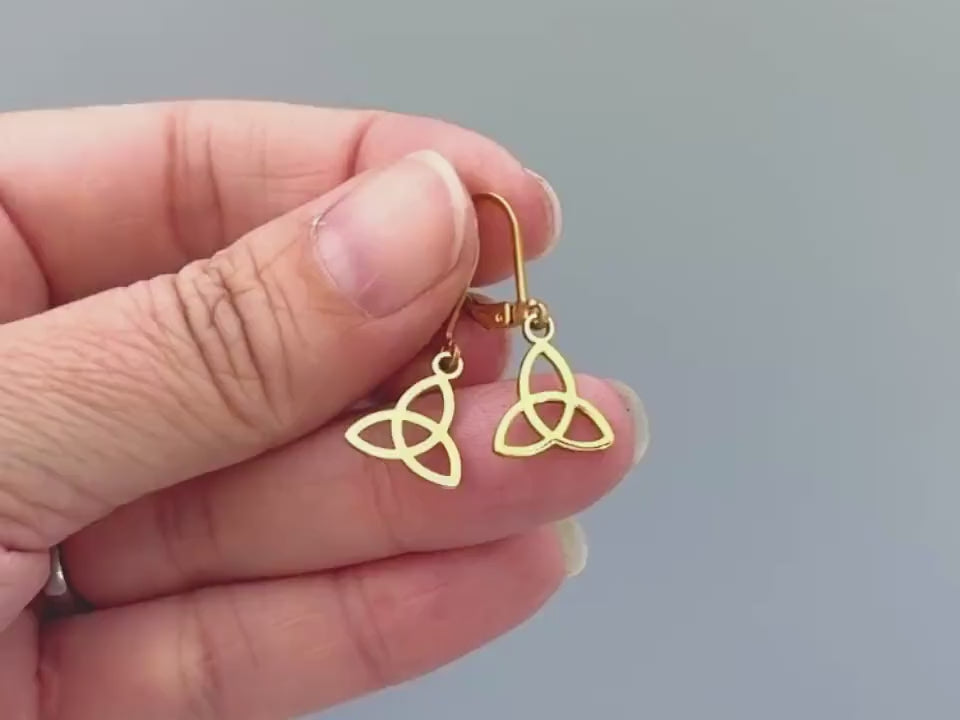 Celtic Trinity Knot Earrings dangle silver, gold sterling pagan Irish jewelry unique gift for friend handmade dangly lightweight earrings