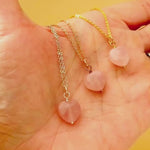 Rose Quartz Heart Necklace Silver, Gold, Rose Gold handmade pink gemstone pendant January birthstone gift for girlfriend, wife, mom sister