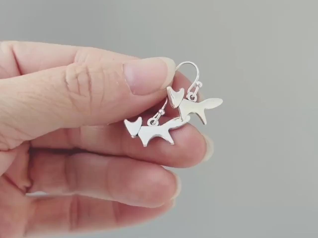 Silver Fox Earrings dangle huggie hoops handmade nature woodland animal Jewelry minimalist cottagecore earrings gift for her daughter sister