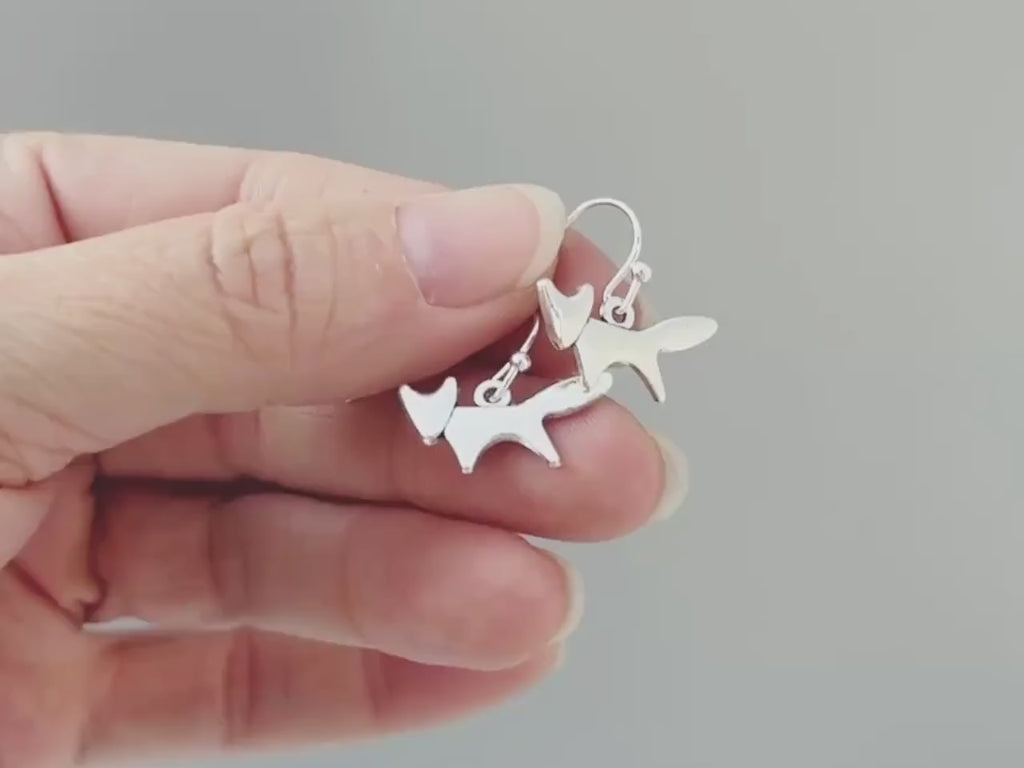 Silver Fox Earrings dangle huggie hoops handmade nature woodland animal Jewelry minimalist cottagecore earrings gift for her daughter sister