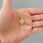 Lucky Gold Four Leaf Clover Necklace Crystal Shamrock Charm Pedant Irish jewelry St Patricks day good luck gift for graduation, women, her
