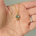 Dainty Gold Jellyfish Necklace handmade beach jewelry unique aqua blue crystal ocean pendant gift for surfers, swimmers, sister daughter mom