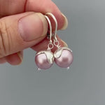 Petal Pearl Earrings Dangle Sterling Silver Leverback Pink Drop dangly earrings unique handmade gift for wife, bridesmaids, bridal jewelry