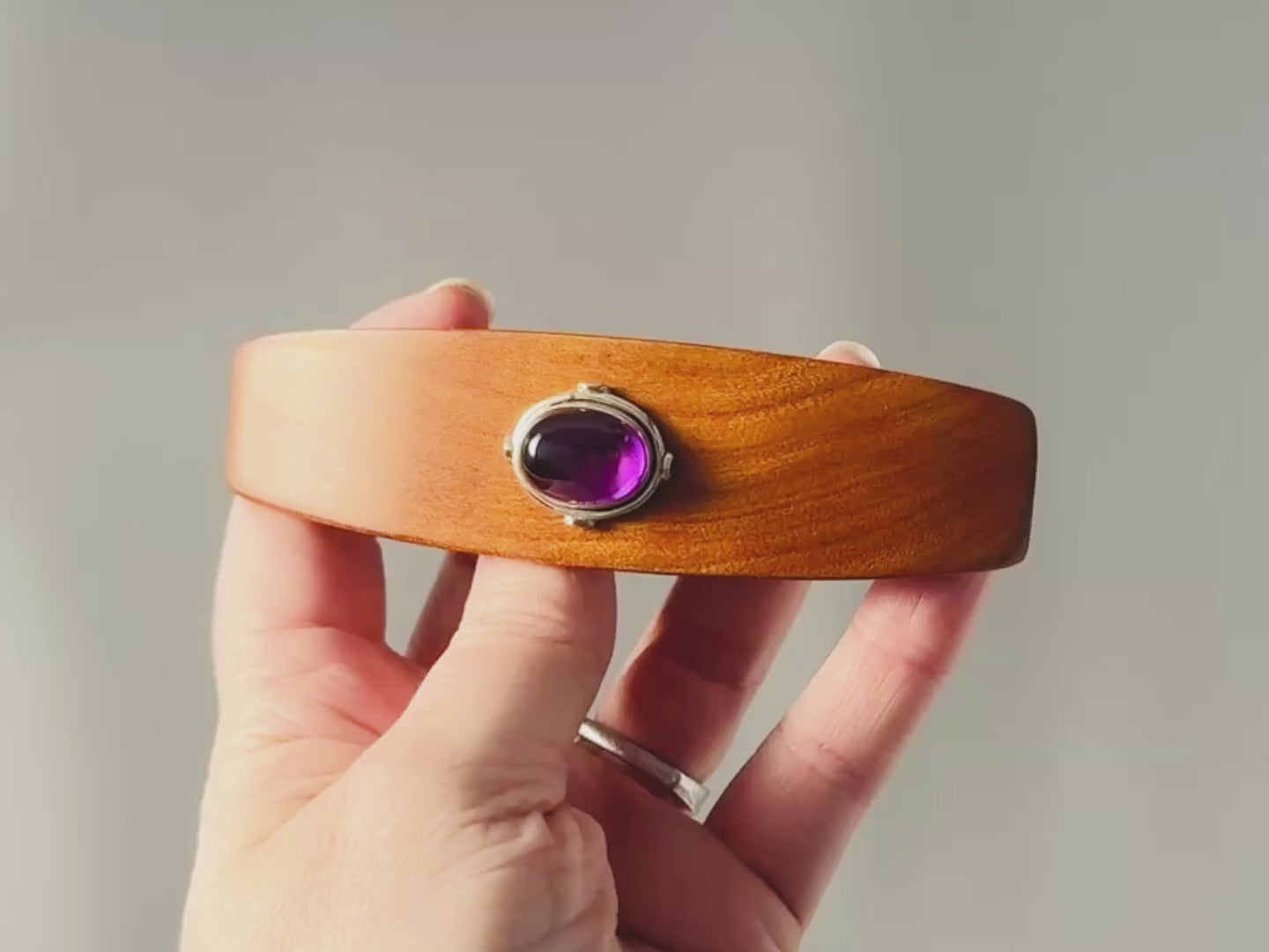 Amethyst Silver Gemstone Barrette Cherry wood hair clip XL