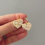 Heart Earrings Gold dangle sparkly boho handmade heart jewelry