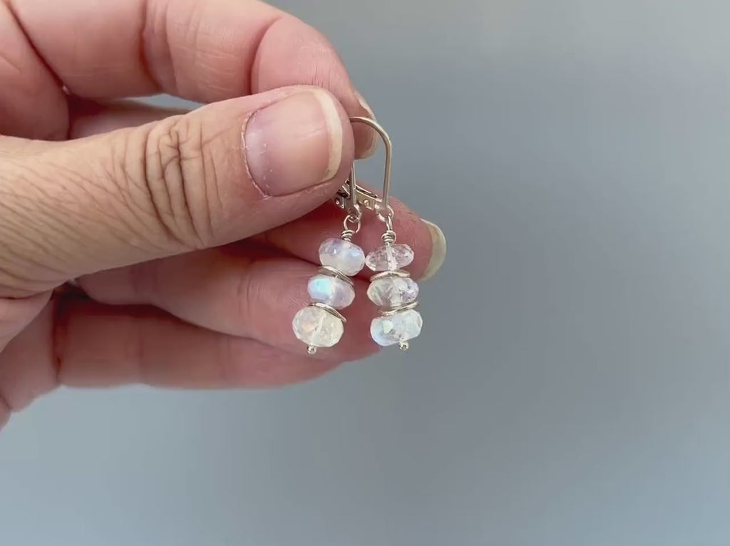 Blue Moonstone earrings dangle, Sterling Silver