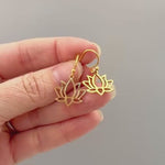 Gold Lotus Flower Earrings dangle drop boho lily handmade floral jewelry for summer July Birth Month flower nature jewelry gift