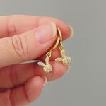 Dainty Bunny Earrings Dangle Gold Huggie Hoops cute Spring jewelry Easter Gift for her cottagecore woodland creature nature rabbit jewelry