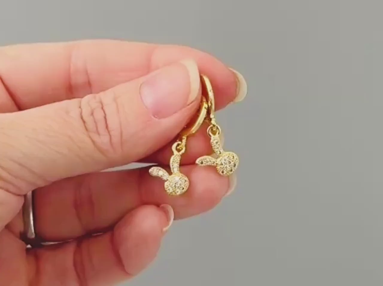 Dainty Bunny Earrings Dangle Gold Huggie Hoops cute Spring jewelry Easter Gift for her cottagecore woodland creature nature rabbit jewelry