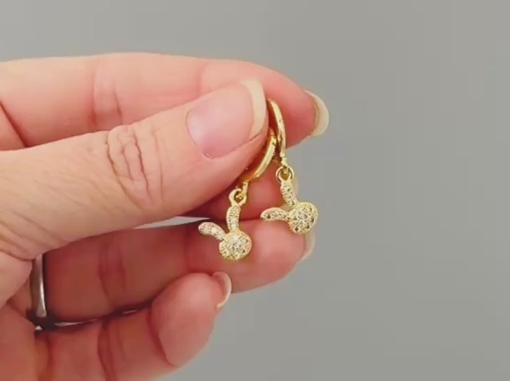Dainty Bunny Earrings Dangle Gold Huggie Hoops cute Spring jewelry Easter Gift for her cottagecore woodland creature nature rabbit jewelry