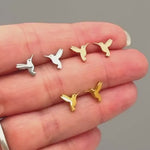 Tiny Hummingbird Earrings studs in gold, silver, rose gold dainty small cartilage second hole sleeper animal jewelry for bird lover, child