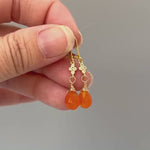 Carnelian earrings dangle, 14k gold, Sterling Silver, Crystal dangly boho jewelry for women handmade orange gemstone July birthstone gift