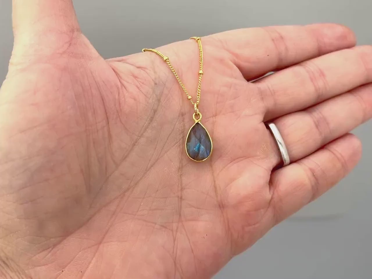 Labradorite Necklace Handmade Sterling Silver, 14k Gold blue gemstone pendant Sterling Silver birthstone jewelry layering necklace for women