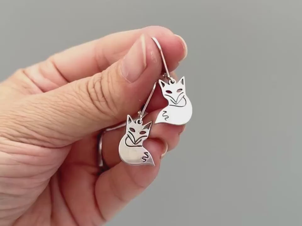 Silver Fox Earrings dangle fun, unique animal lover fox gift handmade Jewelry boho dangling charm earrings cottagecore gift for daughter