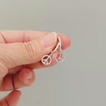 Dainty Peace Sign Huggie Hoop Earrings, Silver Dangle Minimalist Boho 90s Jewelry, Hippie Chic Love and Peace Festival Earrings for her