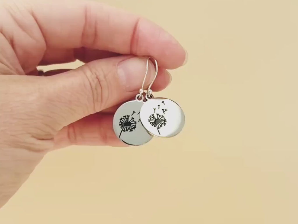 Dandelion Earrings Dangle Silver Spring Jewelry for her  botanical garden plant earrings nature lover jewelry gift for gardener sister bff