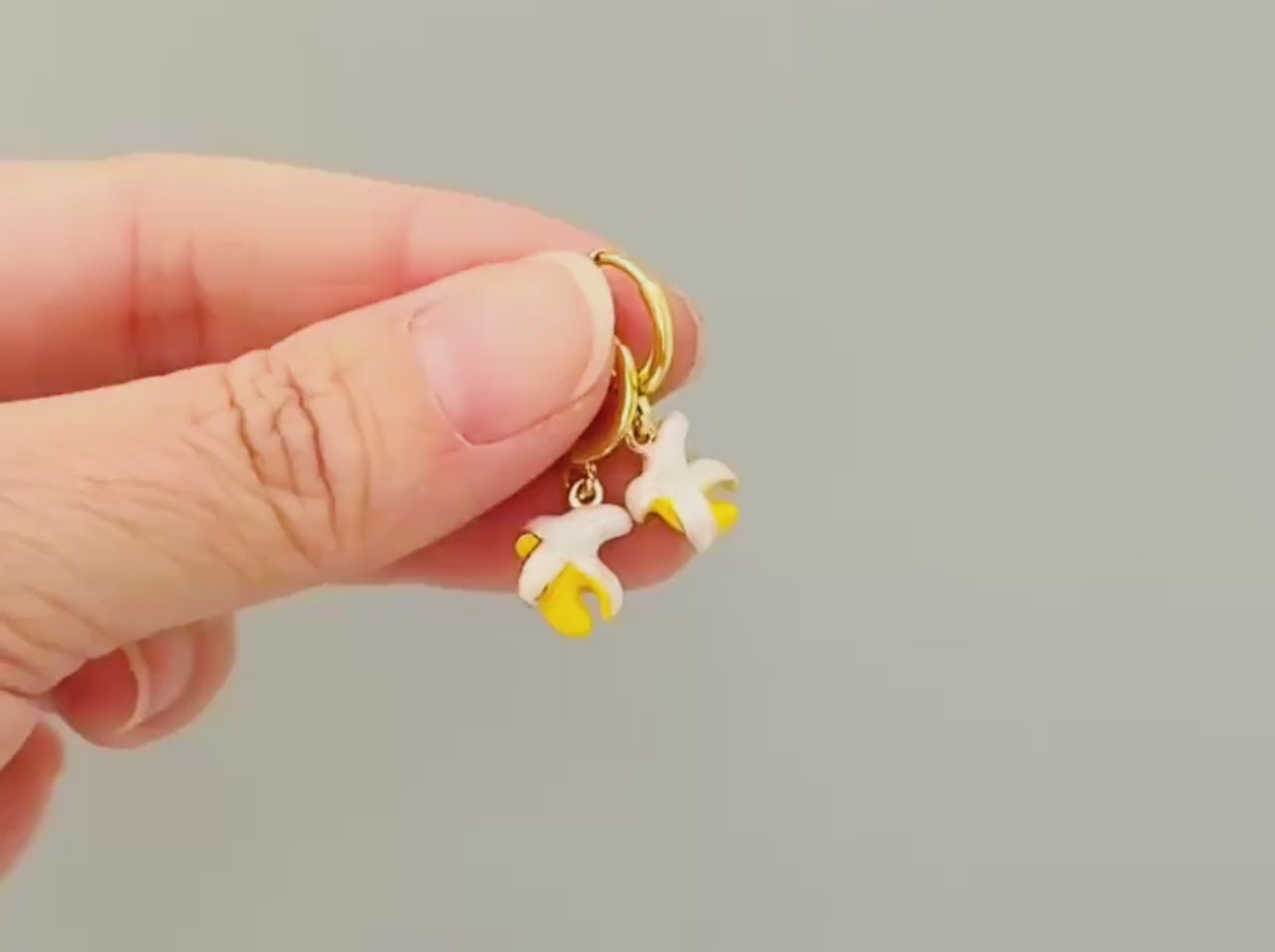 Dainty Banana Huggie Hoop Earrings Gold Yellow Charm Earrings, Cottagecore Jewelry Fruit Chef Gift, Cute Novelty Earrings gift for gardener