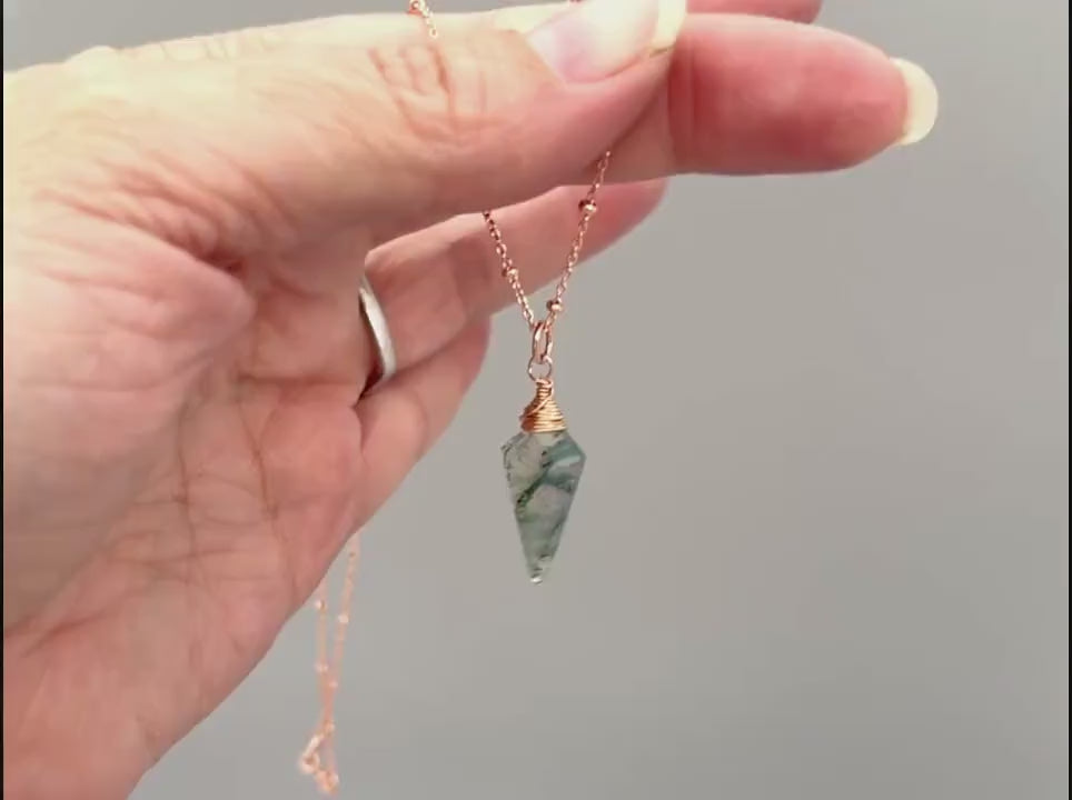 Moss Agate Pendant Necklace sterling silver, gold, rose gold