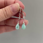 Larimar earrings dangle Sterling Silver, Rose Gold, 14k Gold, dainty dangly boho blue crystal jewelry for women, unique gift for wife