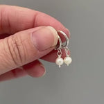 Tiny Pearl Huggie Hoop Earrings, Sterling Silver Handmade Earrings Dangle drop everyday sleeper lightweight earrings for women, gift for her