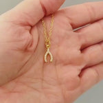 Tiny Crystal Wishbone Necklace Gold, Lucky Charm Necklace, Dainty Minimalist Jewelry, Good Luck Gift for women, Delicate Layering Necklace