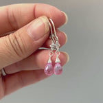 Pink Topaz earrings dangle, Sterling Silver, Rose Gold dangly boho handmade crystal gemstone jewelry for women February Birthstone gift mom