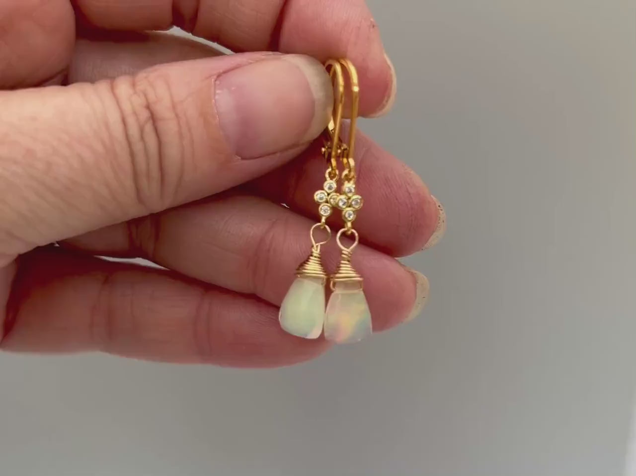 Genuine Opal earrings dangle, 14k Gold, Rose Gold, Sterling Silver with crystals